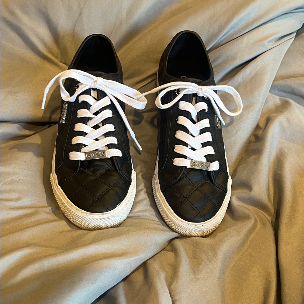 Guess Black Quilted Sneakers with White Accents